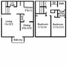 2 bedroom 1 bathroom floor plan image at The Carrington Apartments in Hendersonville TN